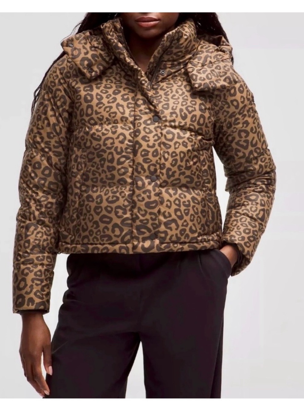 lululemon Wunder Puff Leopard Print Puffer Jacket - Brown & Black Size 6 - Picture 2 of 10